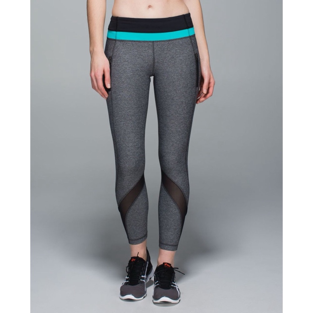 Lululemon Inspire Tight II Mesh Heathered Black / Blue Tropics Leggings Workout